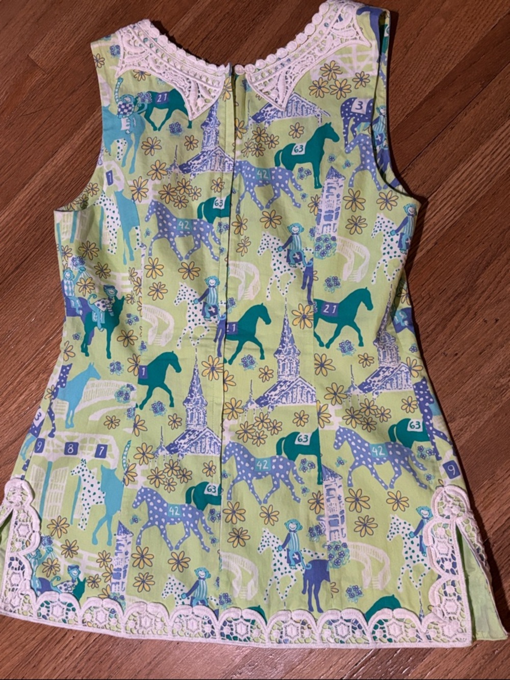 Lilly Pulitzer Lime & Teal Horse-Print Lace-Trim Sleeveless Top - Picture 4 of 6